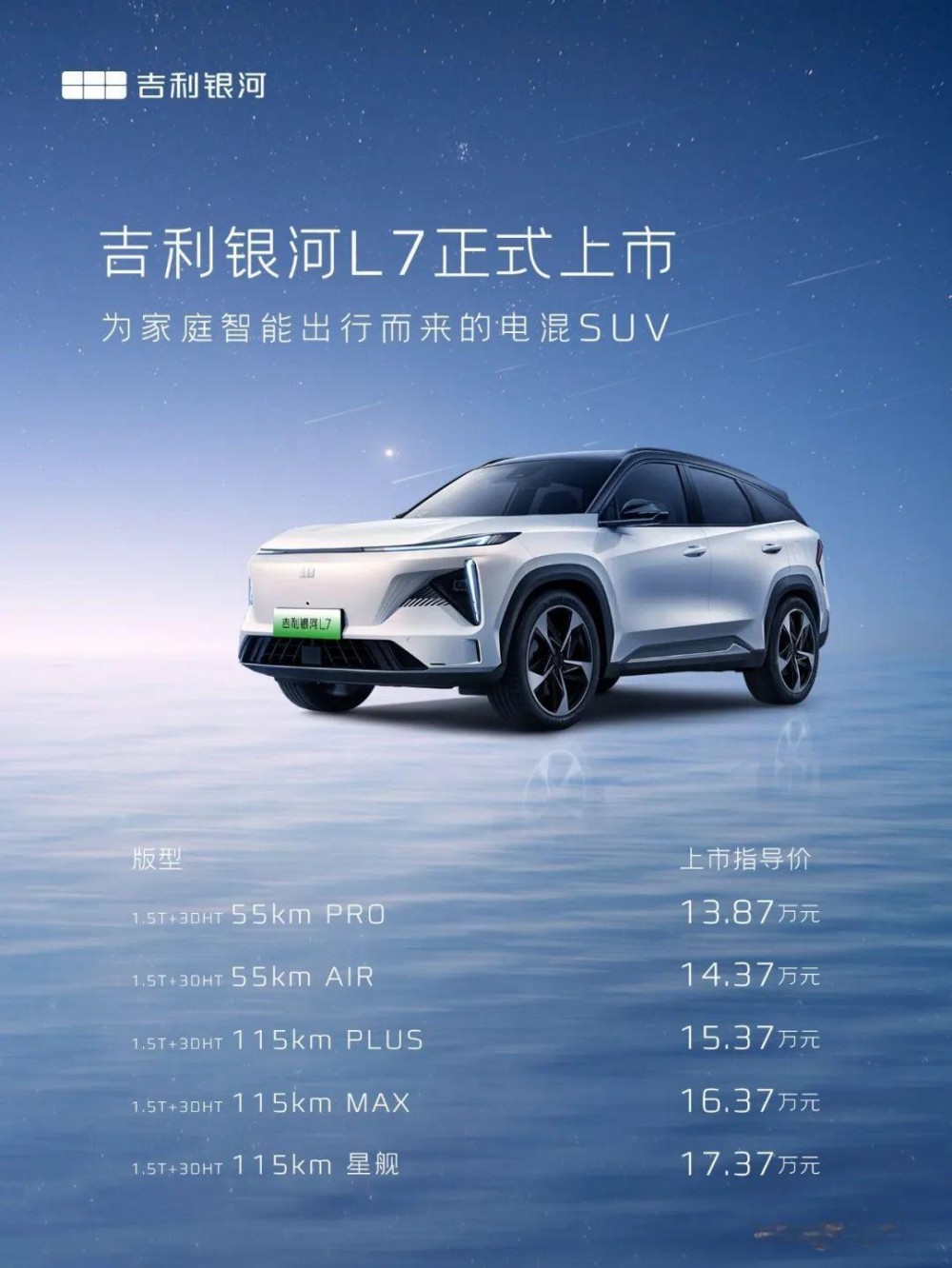 吉利这次也掀了桌子！科技电混SUV-银河L7上市,售价13.87万起