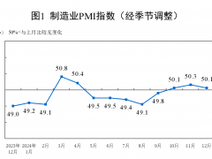 2024年12月份制造业采购经理指数（PMI）为50.1%